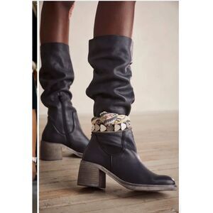 Free People Essential Knee High Boot Navy Blue Leather Size 38.5